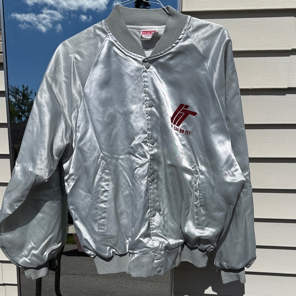 Silver Satin Jacket with Logo